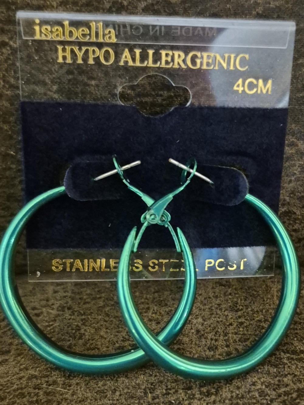 Abella Teal Green Hypoallergenic Stainless Steel Hoop Earrings